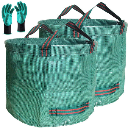 Standard 2-Pack 32 Gallon Lawn Garden Bags Big (D18,H30 in) Yard Waste Bags W/Gardening Gloves for Leaf Bag,Grass Clippings,Yard Debris Bin,Camping Trash Container,Recycling Bin,Laundry Bag 4 Handles
