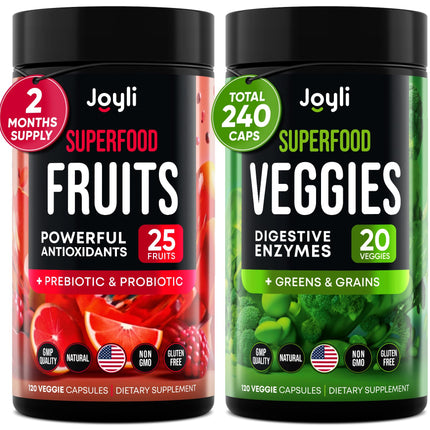 Fruits and Veggies Supplement - High Fiber Supplement for Immunity, Gut & Energy - Super Reds & Super Greens Supplements with Marshmallow Root - 240 Reds and Super Greens Powder Superfood Capsules