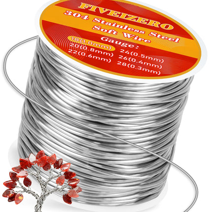 FIVEIZERO 18 Gauge 304 Stainless Steel Wire for Jewelry Making,28yd Stainless Steel Jewelry Wires Thin Metal Craft Wire for Necklace,Bracelet,Earring,Bead Stringing,DIY,Floral and Home Crafts