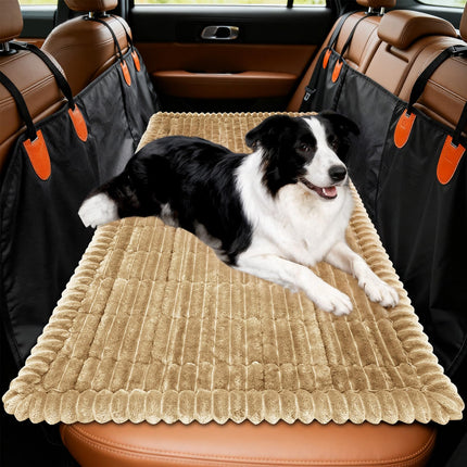 tokameiu Dog Car Seat Covers for Back Seat, Dog Bed for Car, Car Seat Protector, Fit for Backseat Extenders, Non-Slip Soft Durable for Cars Trucks and SUVs(Brown,56x28.7 inch)