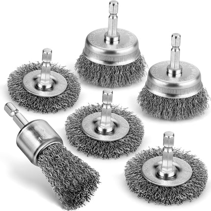 Pylevemv 6Pcs Wire Wheel Brush Set, Carbon Steel Wire Brush for Drill