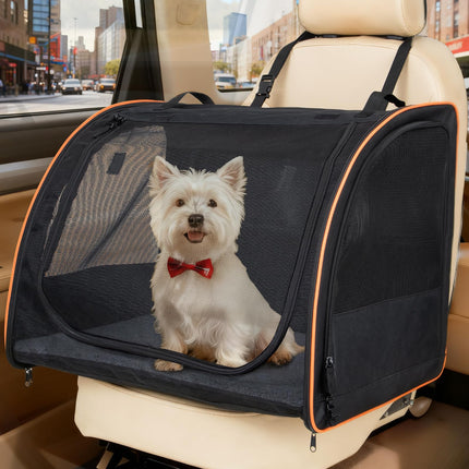 UNICITII Dog Car Seat, Enclosed Carrier for Pets Travel Safety Dog Crate Soft-Sided Covered Car Kennel Carrier for Backseat for Medium Dogs