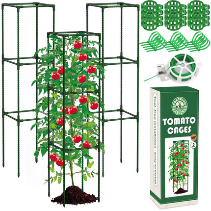 ROADPLUM 3 Pack 48" Tomato Cages for Garden, Plastic Coated Steel Pipe Heavy Duty Adjustable Tomato Stakes Trellis Plant Cages for Vegetable, Fruit, Flower, Rose Vine Climbing Plants
