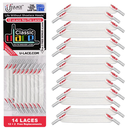 uLace Classic No-Tie Shoelaces - Elastic Shoe Laces for Sneakers | Stretchy, Elastic Laces for Slip-On Convenience and Comfort | Easy Installation, For Teens and Adults - White