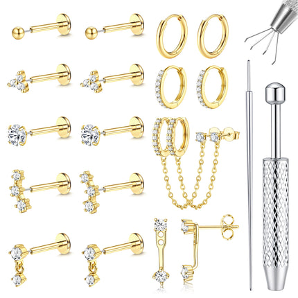LOLIAS Hypoallergenic Gold Threadless Flat Back Stud Earrings for Women