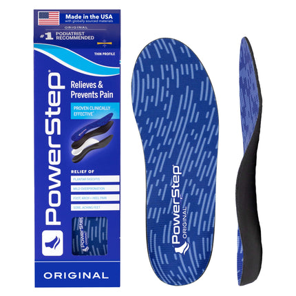 PowerStep Original Insoles, Arch Pain Relief Orthotics, Tight Shoes, Foot Support for Plantar Fasciitis, Mild Pronation, Foot & Arch Support Inserts, Shoe Inserts, Made in the USA (M 7-7.5, F 9-9.5)