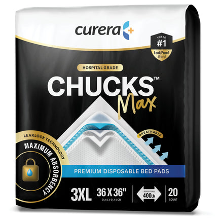 Chucks® MAX Hospital Bed Pads Disposable Adult 36 x 36 Breathable Incontinence Pads - XXX-Large Pee Pads for Adults - Heavy Duty 10X Absorbency Underpads - 400 Lbs. Patient Repositioning [20 Count]