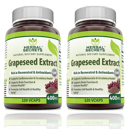 Herbal Secrets Grapeseed Extract 400 mg 120 Veggie Capsules Supplement | Non-GMO | Gluten Free (120 Count | Pack of 2)