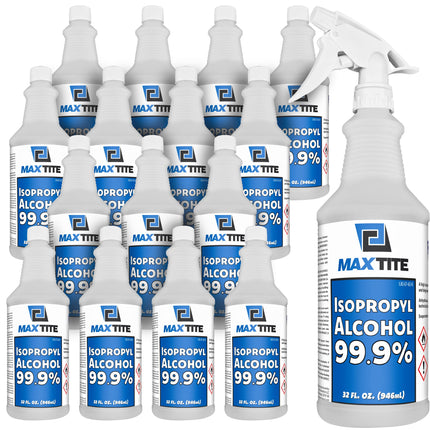 MaxTite 99.9% Isopropyl Alcohol (4 Gallons (16 Pack, 32 fl oz) - Includes Heavy-Duty Spray Nozzle - Made in USA
