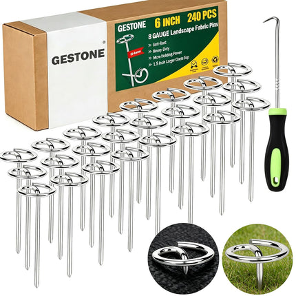 GESTONE 240 PCS Landscape Fabric Staples Stakes, Larger Circle Top Pin 4MM