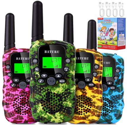 Walkie Talkies for Kids 4 Pack Rechargeable Outdoor Toys Gifts Boys Girls