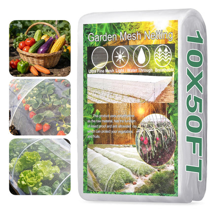 Garden Netting Pest Barrier 10 x 50FT Garden Mesh Netting Insect Netting Garden Neting for Raised Beds Garden Insect Barrier Plant Mesh Cover for Vegetable Flowers Fruits Plants Greenhouse