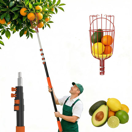 AgiiMan 28 Reach Fruit Picker with Telescopic Extension Pole, 5 to 20 FT Fruit Picker Pole Lightweight and Sturdy Aluminum Telescopic Pole, Easy to Assemble Fruit Picking Basket