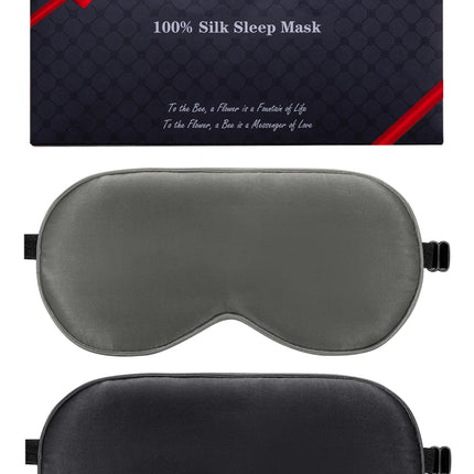 BeeVines 100% Real Mulberry Silk 2 Pack Sleep Mask, Pure Silk Eye Masks with Adjustable Strap for Sleeping, 100% Block Light Eye Shade Cover, Reduces Puffy Eyes Traveling Gifts(Black & Galaxy Grey)