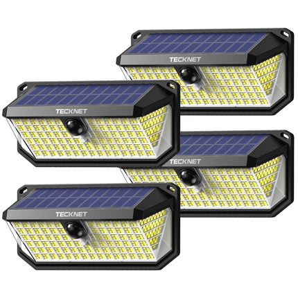 TECKNET 4200LM 416 LED Solar Lights Outdoor IP66 Waterproof,Solar Motion Lights Outdoor with 300° Angle & 3 Lighting Modes,Solar Outdoor Lights for Patio Yard Deck Front Garden Garage- 4 Pack