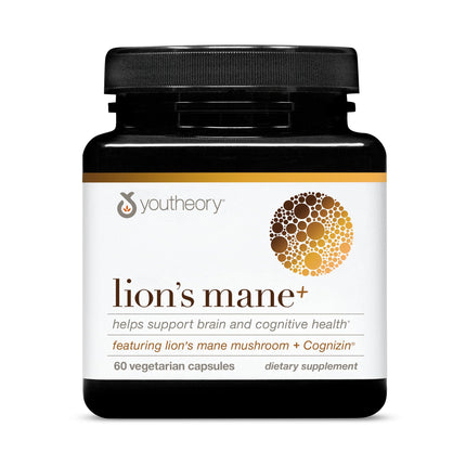 Youtheory Lion's Mane Plus - Mushroom Supplement with Cognizin - Offers Focus & Brain Support* - 60 Vegetarian Capsules