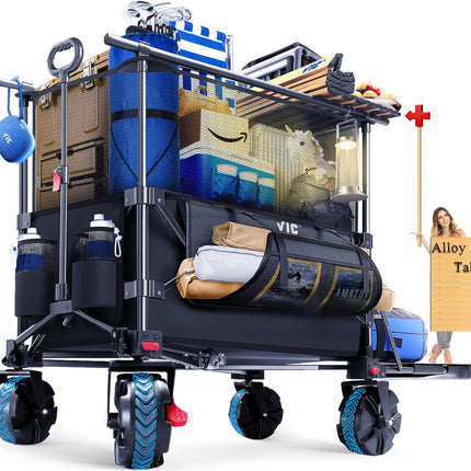 VIC 680lbs Super Cart & Table 1=5 Set, 480L Mega Capacity 54" Extra Long Extra high Folding Wagon, Heavy Duty Collapsible Carts with Brakes, All-Terrain Big Wheels for Camping, Store, Shopping