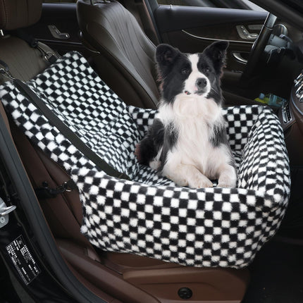 RUONARIER Dog Car Seat for Small Dogs,Medium Dog Car Bed with Detachable Washable Cover,Pet Puppy Booster Cars Seats with Safety Belt Up to 30 lbs(Grid Black)