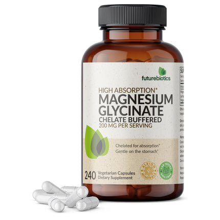 Futurebiotics Magnesium Glycinate 200 MG per Serving Chelated for High Absorption, Gentle On Stomach, Non-GMO, 240 Vegetarian Capsules