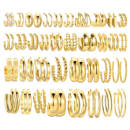 36 Pairs Gold Hoop Earrings Set for Women, Fashion Hypoallergenic Chunky Twisted Pearl Stud Earrings Multipack, Small Big Hoops Earring Packs Trendy for Christmas Birthday Party Jewelry Gift