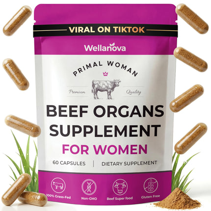 Primal Beef Organ Supplement for Women, Grass-Fed Ancestral Superfood Supplement with Uterus & Liver for Hormone Balance & Queen Energy - 60 Capsules