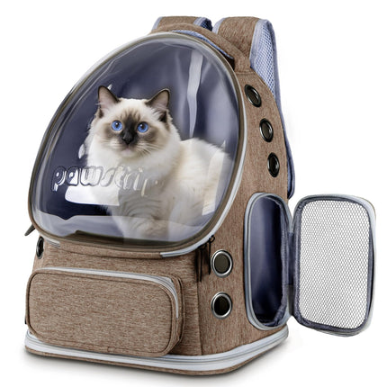 Pawstrip Cat Backpack Carrier with Large Space Bubble Window, Airline Approved Breathable Pet Carrier for Small Dogs Cats up to 15lbs, Foldable for Travel Hiking & Outdoor Use