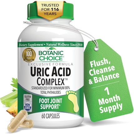Botanic Choice Uric Acid Complex Supplement - Foot Joint Support-Help Soothe Discomfort with Celery Seed & Bromelain -Gluten Free, Non-GMO, 60 Caps