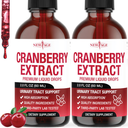 NEW AGE Cranberry Concentrate Liquid Drops – Cranberry Drops (Vaccinium macrocarpon) Extract – Urinary Tract & Bladder Support, Antioxidant Protection – Vegan, Alcohol-Free, Sugar-Free – 4 fl oz