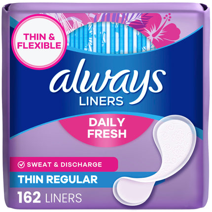 Always Panty Liners for Women Thin No Feel Protection Daily Liners, Regular, Unscented, 162 Count