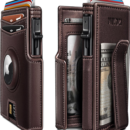 miyozi Airtag Wallet for Men,with Money Clip 10 Cards Metal Case Smart Slim Pop Up Credit Card Holder Flip with Magnetic Closure RFID Blocking wallet with Gift Box
