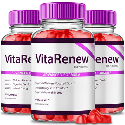 VitaRenew Advanced Gummies for Skin Health, VitaRenew Gummies for Skin Health - Maximum Strength, Keto+ ACV Gummys, All Natural Support Formula Keto+ACV, Vita Renew Gummy Reviews (3 Pack)