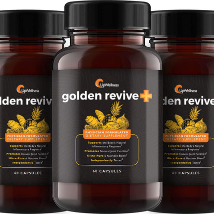 UpWellness Golden Revive + Joint Support Supplement Featuring Turmeric with Black Pepper, Quercetin, and Magnesium- Turmeric Boswellia Supplement - 6 Active Ingredients - 60 Capsules, 5 Pack