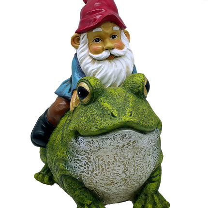 FICITI Garden Gnome Riding on Frog, Outdoor Garden Gnomes, Lawn Gnome Statue Sculpture