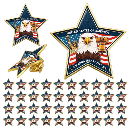 Yinkin 48 Pcs 4th of July Label Pins 250th Anniversary Enamel Pins Bulk American Patriotic Brooch Memorial Day Gift Independence Day Backpacks Clothes Bags Accessories(American Anniversary)