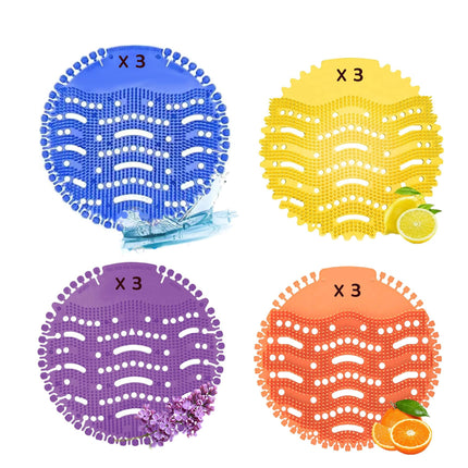12-Pack Urinal Screen Deodorizer Mat, urinal cake 4 Fresh Scents, Anti-Splash Design for Commercial Bathrooms