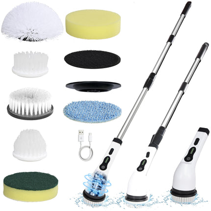 Electric Spin Scrubber Shower Cleaner Brush Cordless Power Cleaning 8 Brush Heads Extendable Handle 3 Adjustable 2 Speeds IPX7 Waterproof for Bathroom Kitchen