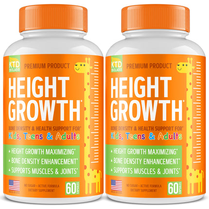 KTD BIOLABS Kids Height Growth Support Capsules 2 Pack – Daily Development Formula with Calcium, Vitamin D3 & Zinc – Bone & Nutrition Support for Kids & Teens – Amino Blend – 120 Capsules Total