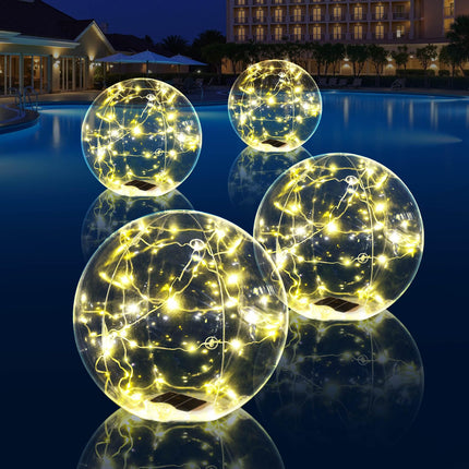 Cootway Floating Pool Lights, 15 Inch Warm White Solar Pool Light that Float, IP68 Waterproof Inflatable Light Up Pool Balls, Float or Hang Solar Floating Lights for Pool Pond Wedding Party Decor-4PCS