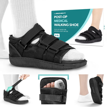 BraceAbility Post Op Shoe - Adjustable Orthopedic Medical Walking Boot for Broken Foot, Broken Toe, Stress Fracture and Injuries, Universal Cast Shoe for Men and Women After Foot Surgery (M - Female)