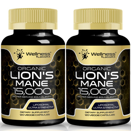 Lions Mane Supplement Capsules - 120 Count - Mushroom Supplement, Brain Supplements for Memory and Focus, Lion's Mane Mushroom Capsules - Cognitive & Immune Support, Focus Supplement - 2 Pack