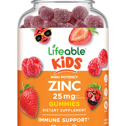 Lifeable Zinc for Kids | 25mg | Great Tasting Natural Flavored Zinc Gummies | Gluten Free Vegetarian Non GMO Zinc Supplements | Kids Zinc for Immune Support | 90 Gummies