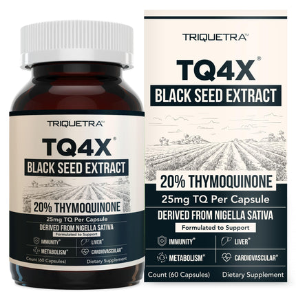 20% Thymoquinone Black Seed Oil Extract Capsules - TQ-Advanced 4X®: Potent Thymoquinone Concentration Available - 60:1 Concentrate from Nigella Sativa, Raw Form, Vegan, Glass Bottle (60 Capsules)