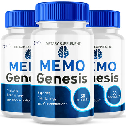 (3 Pack) Memo Genesis Capsules, Official Memogenesis Brain Health Support Pills with All Natural Ingredients, Advanced Brain Energy Supplement with Max Strength Vitamins for Women & Men (180 Capsules)