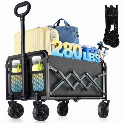 280LBS Collapsible Wagon Cart Foldable, Lightweight Grocery Cart with Wheels
