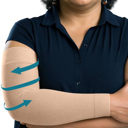 KEMFORD Compression Lymphedema Arm Sleeves for Women – 15-20 mmHg, Silicone Grip, 1 Pair, Beige, S/M – Medical Full Arm Support for Swelling, Circulation & Edema