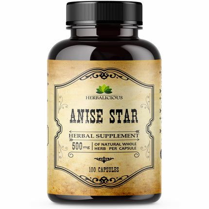 HERBALICIOUS Star Anise Supplement – Organic (Illicium verum) – 100 Capsules – 1000mg – No Fillers, No Preservatives – Immune & Antioxidant Support