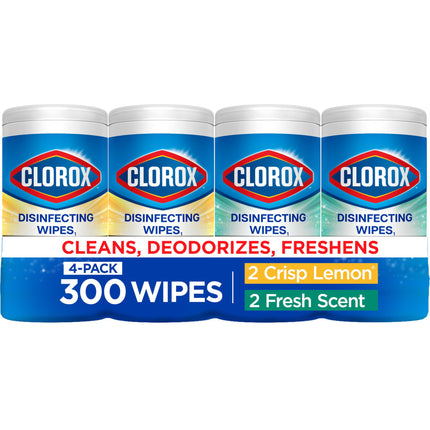 Clorox Disinfecting Wipes Variety Pack, Bleach-Free, Kills 99.9% of Germs and Viruses Including COVID-19, 75 Count, Pack of 4