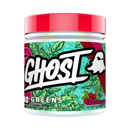 GHOST Greens Superfood Powder, Cranberry- 30 Servings - 19 Super Greens & Reds, Fruits, Vegetables, Spirulina, & Chlorella, Prebiotics, 10 Billion CFU Probiotic & Digestive Enzymes - Soy-Free