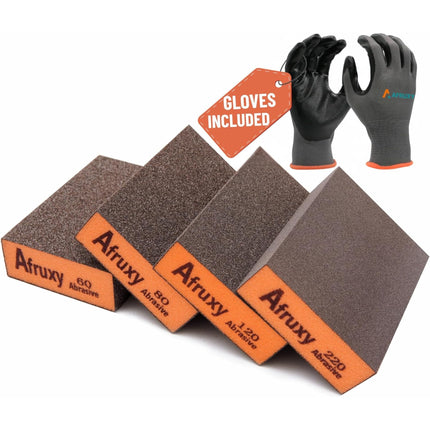 Sanding Sponge Super High Density Reusable Sanding Block for Wood, Drywall Sanding Block, Glass & Metal Sanding Coarse/Medium/Fine Sandpaper Block - 10 Pack 60/80/100/120/180/220/320 Grit by Afruxy