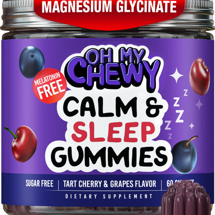 OH MY CHEWY Magnesium Glycinate Gummies for Kids & Teens - Sleep & Chillax Sugar-Free and Melatonin-Free Magnesium Supplement with Chamomile, L-Theanine and Lemon Balm - 60 Count